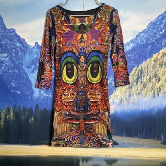headspace trippy psychedelic print dress size small - Picture 1 of 7